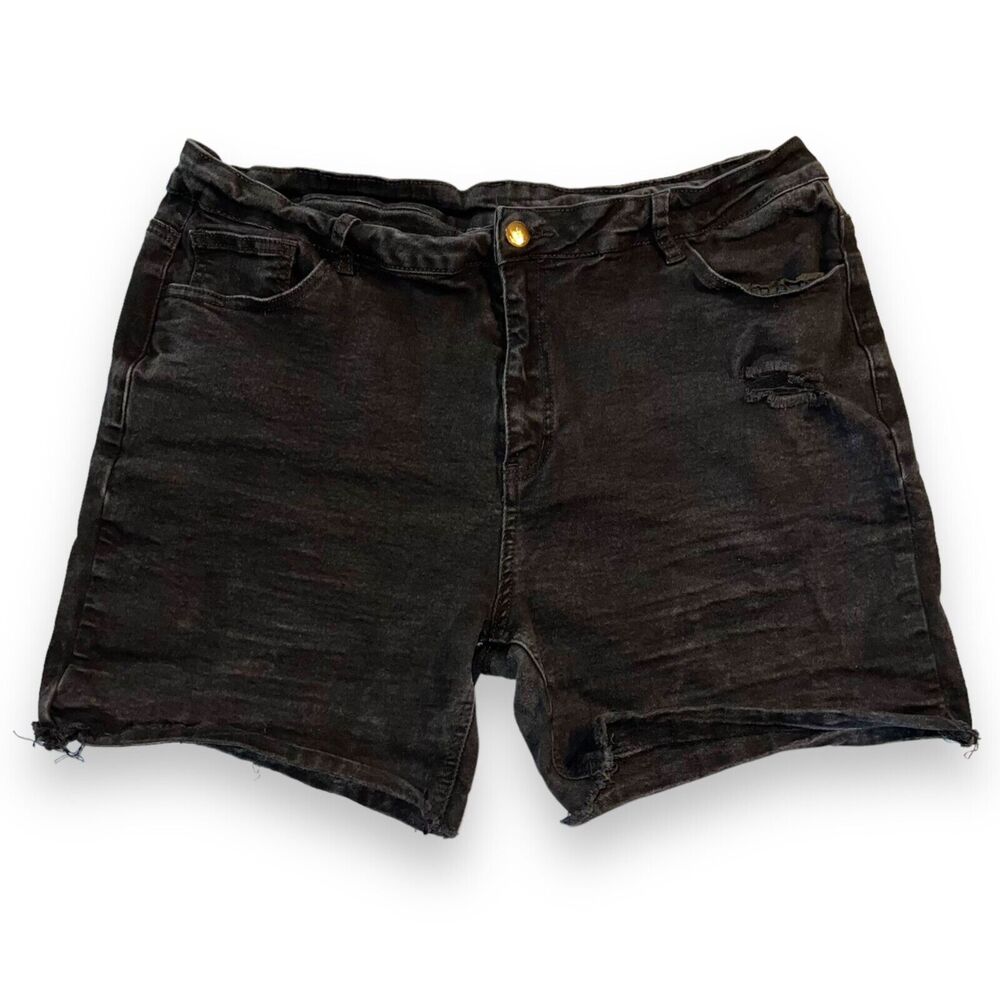 Womens Denim Jean Shorts Black Distressed Stretch Summer Casual Size 18W